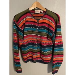 Vintage Melbourne Elements Cardigan Womens Small Multicolor Stripe Cropped 90s